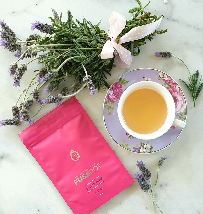 Fusspot Cloud Nine Organic sleep tea infused with collagen for a better restful sleep and relax and unwind at night
