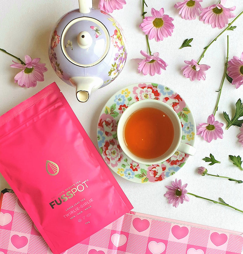 Fusspot Collagen Beauty Tea - rosehip and hibiscus loose leaf pink organic tea