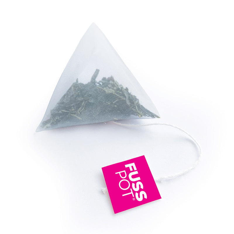 Fusspot Collagen Beauty Tea, a beauty tea with hydrolyzed collagen peptides as a beauty tea to support skin, hair and nails, anti-ageing, reduce wrinkles. Hot pink packaging. Beauty Product. Beauty Tea with collagen peptides, Green Tea... biodegradable compostable enviro-friendly teabags. soilon pyramid teabags.