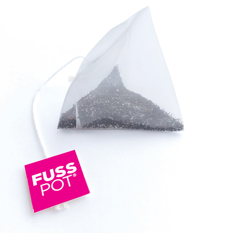Fusspot Collagen Black Teabags, a beauty tea with hydrolyzed collagen peptides as a beauty tea to support skin, hair and nails, anti-ageing, reduce wrinkles. Hot pink packaging. Beauty Product. Beauty Tea with collagen peptides, English Breakfast Black Tea... biodegradable compostable enviro-friendly teabags. soilon pyramid teabags black teabags. planet friendly teabags. cute teabag.